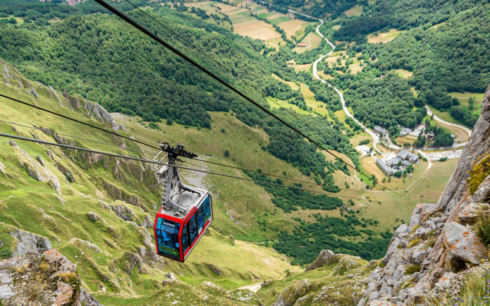 Cable car descending in Fuente Dé, Picos de Europa National Park, Spain.