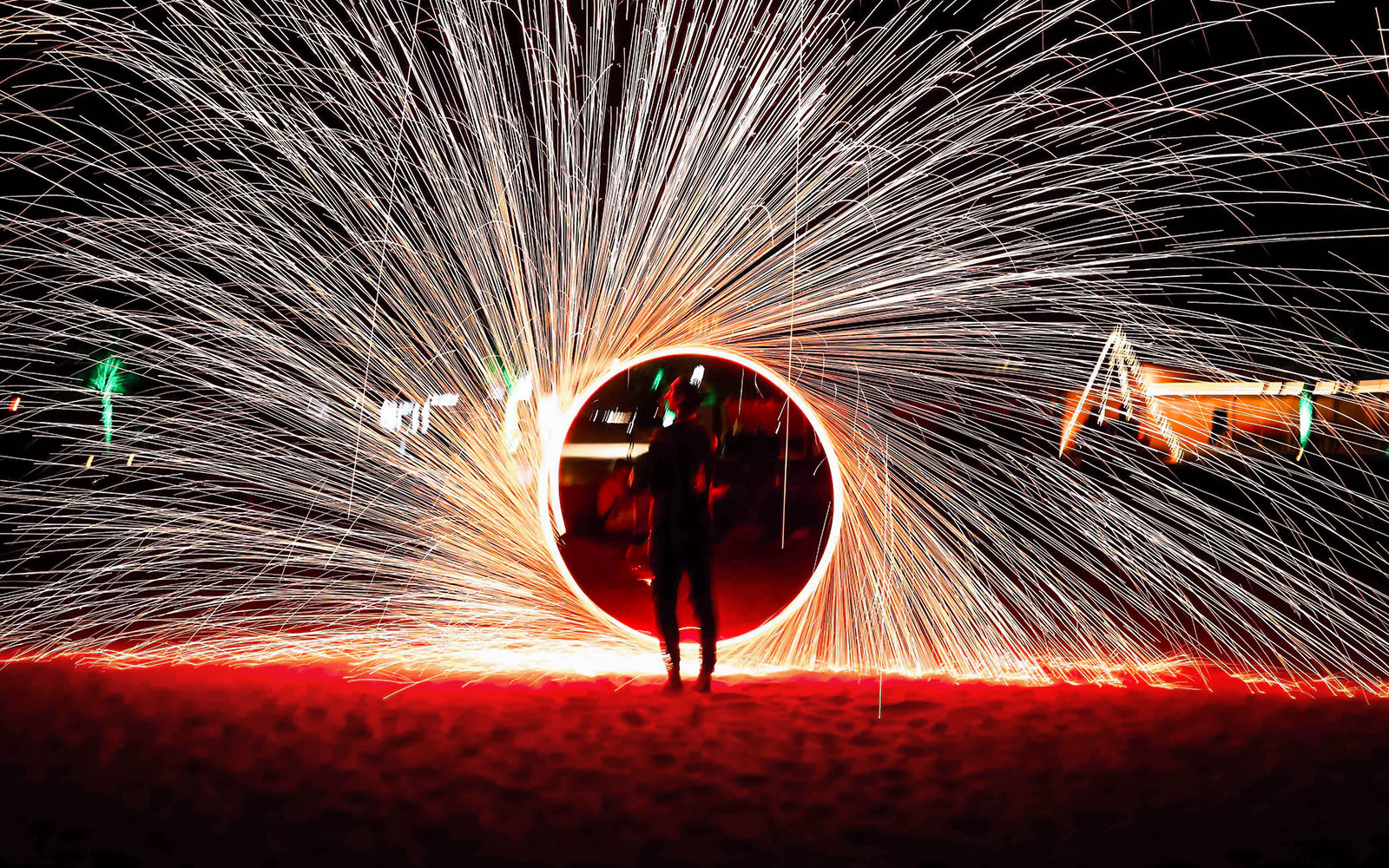 Fireworks display during Abu Dhabi desert safari at night.