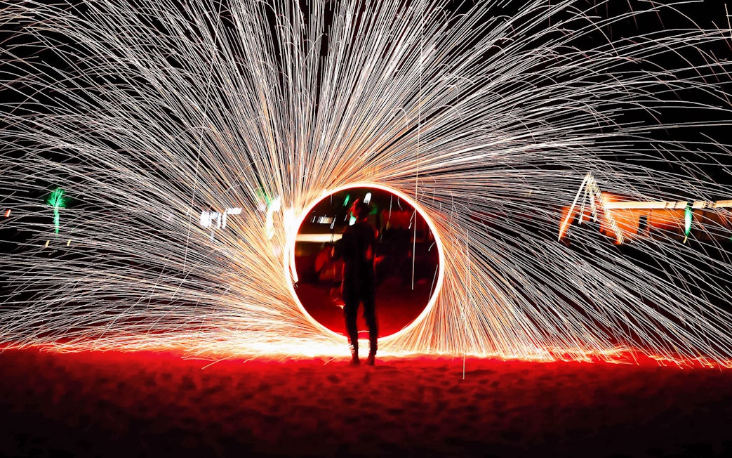Fireworks display during Abu Dhabi desert safari at night.