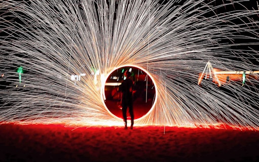 Fireworks display during Abu Dhabi desert safari at night.