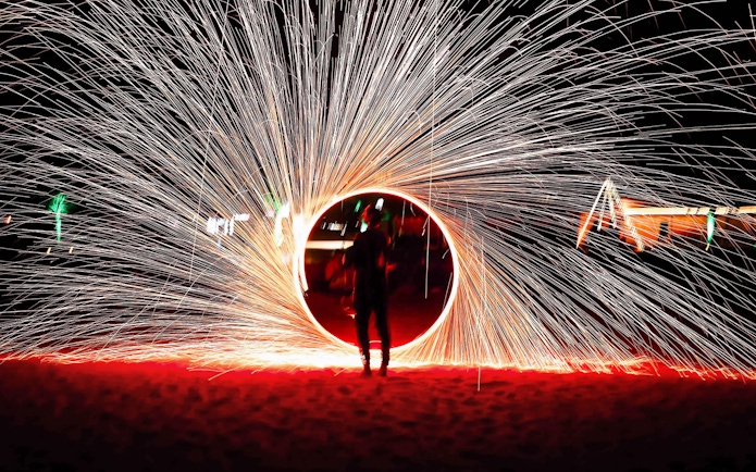 Fireworks display during Abu Dhabi desert safari at night.