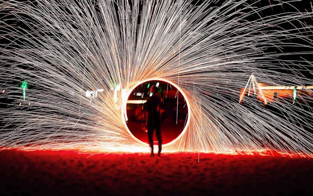 Fireworks display during Abu Dhabi desert safari at night.