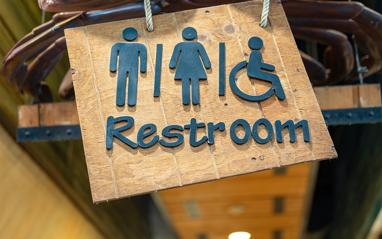 Restroom signboard for men, women and physically challenged