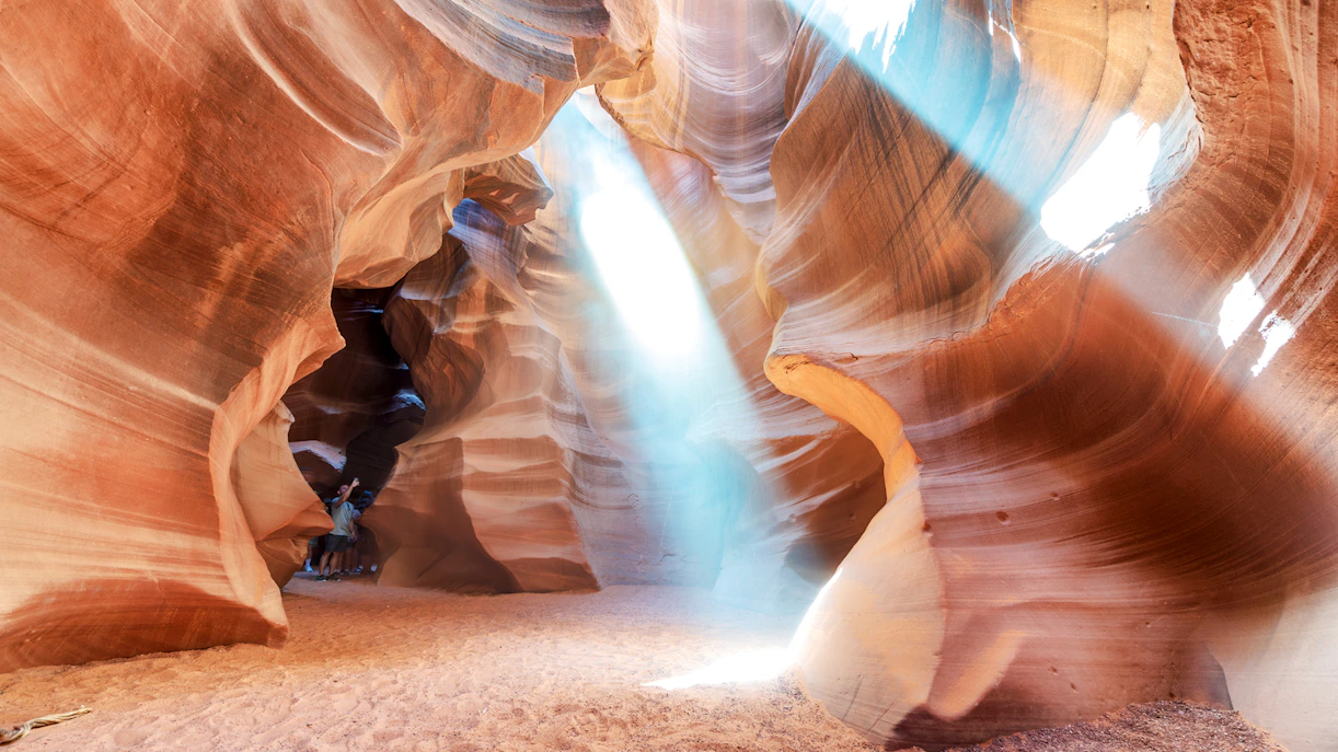 Light rays streaming through Upper Antelope Canyon, Page, Arizona.