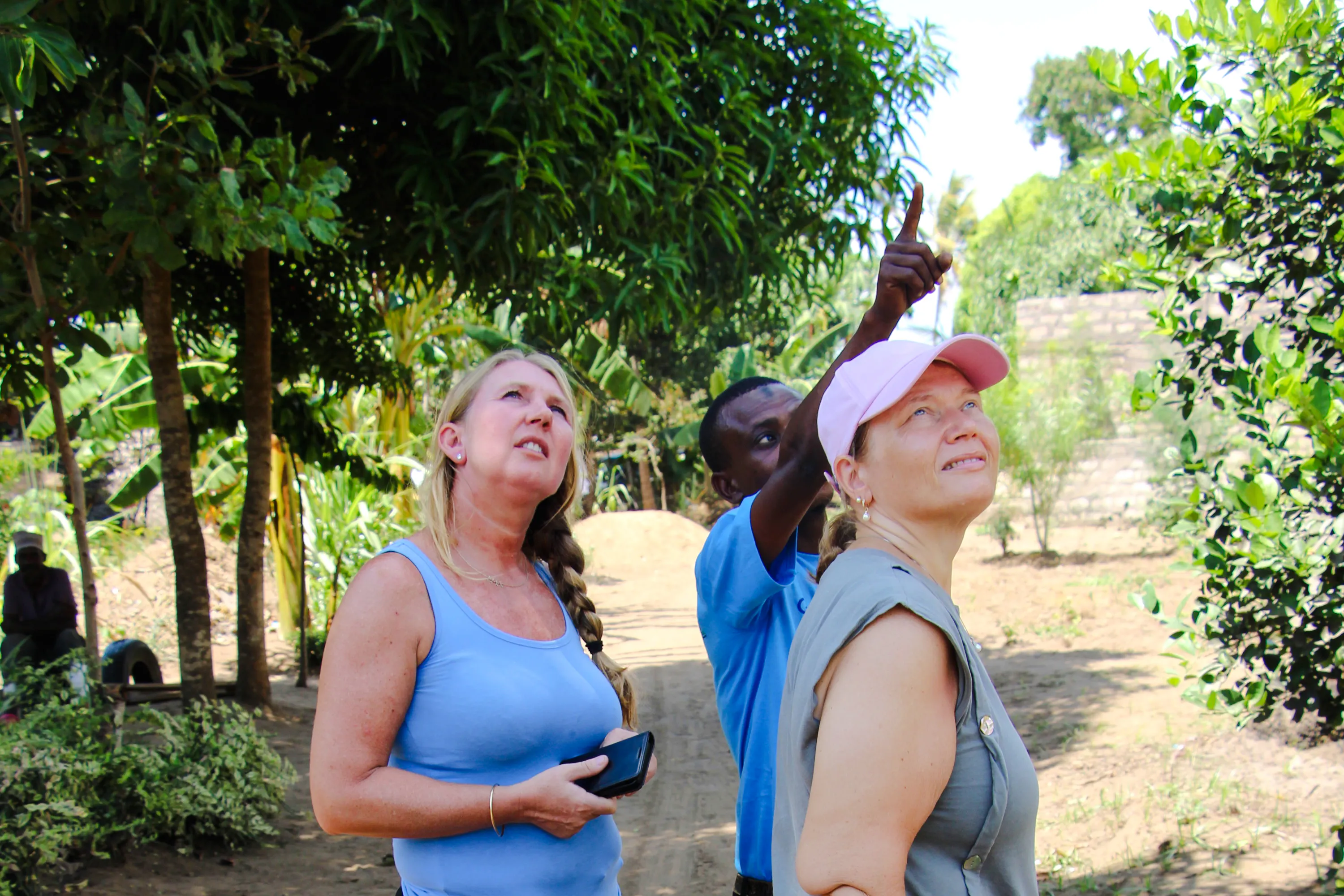 Tourists observing nature during a Giriama cultural village tour in Diani Beach.