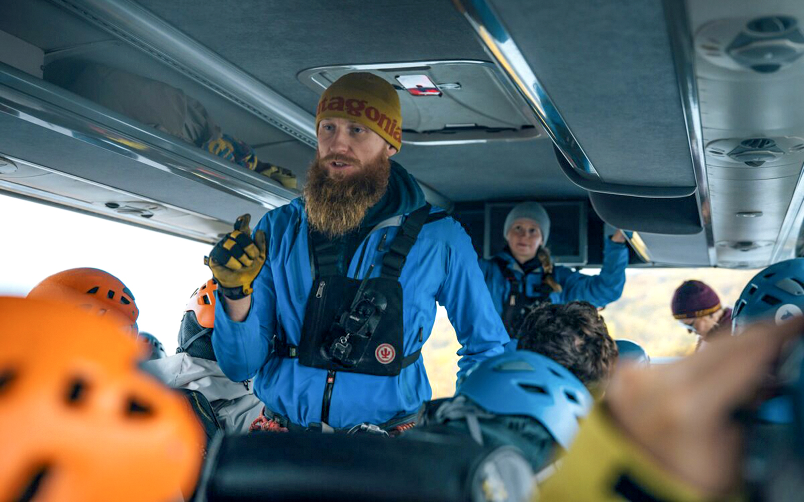 Tour guide briefing guests on Blue Ice Cave & Glacier Hike, Vatnajökull, Skaftafell.