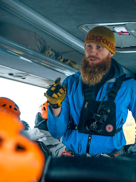 Tour guide briefing guests on Blue Ice Cave & Glacier Hike, Vatnajökull, Skaftafell.