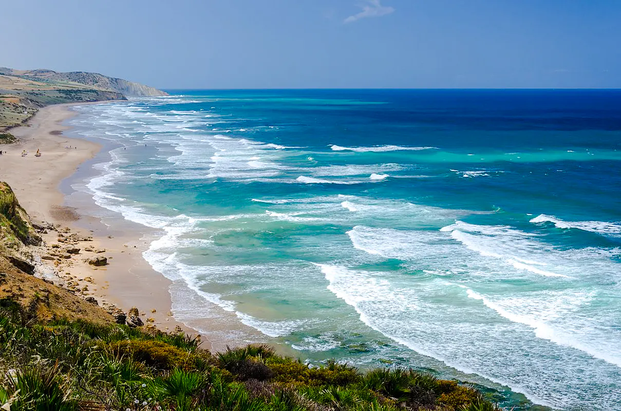 Coastal view of waves and cliffs on Massa & Tiznit Jeep Safari, Agadir.