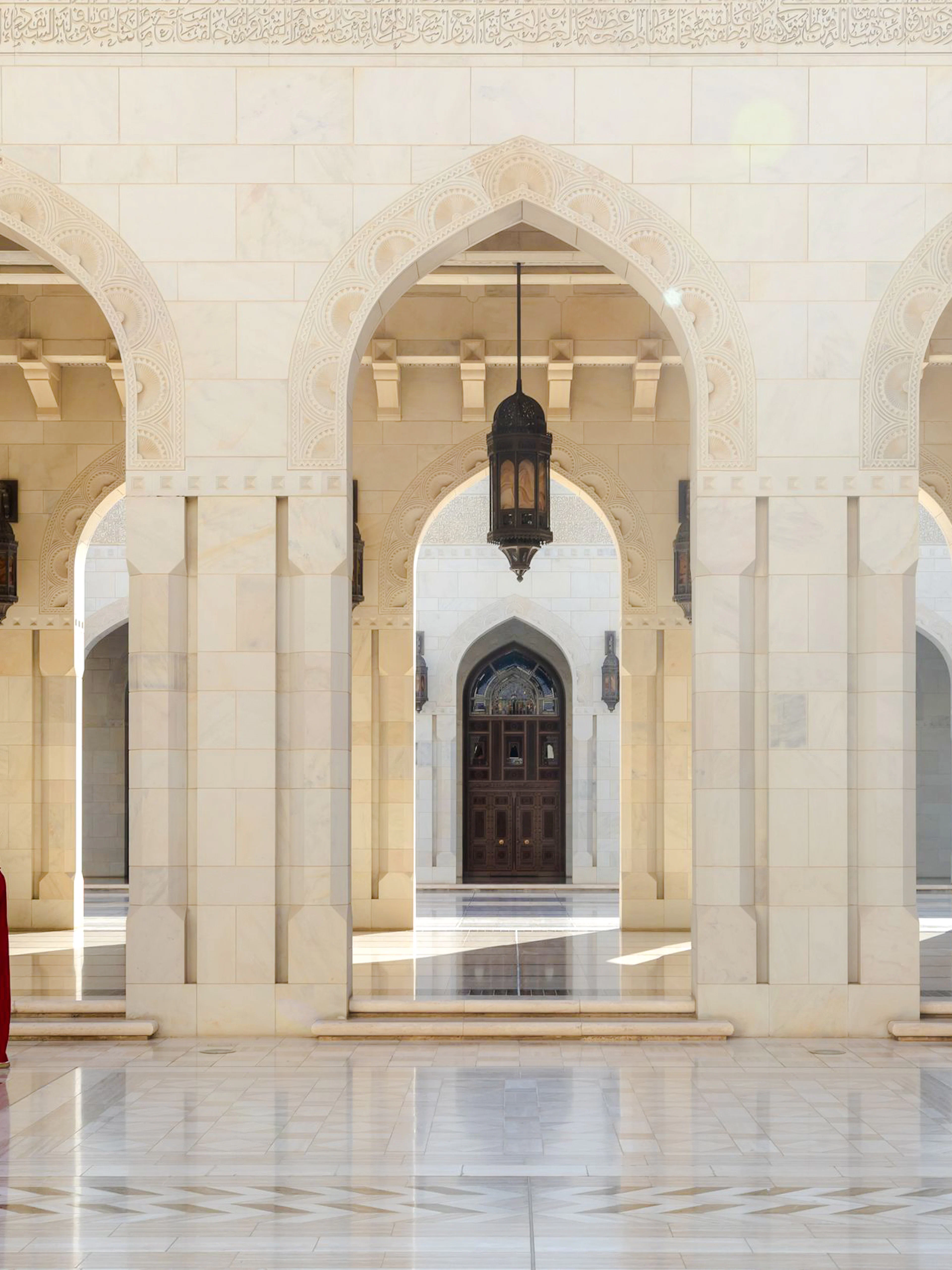 Visitors at Sultan Qaboos Grand Mosque, Muscat, during Half-Day City Group Tour.