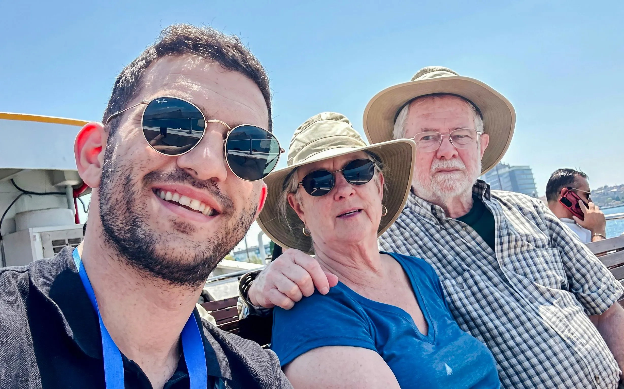 Tourists enjoying a boat ride on the Istanbul Food Tour.