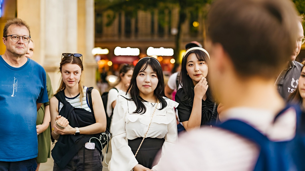 Group of tourists on a Harry Potter walking tour in London.