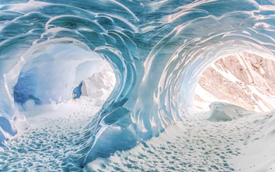 Ice cave interior at Mer de Glace, Chamonix Mont Blanc day trip.