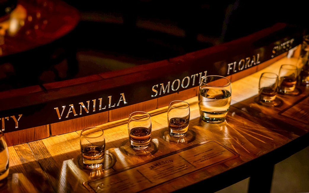 Whiskey tasting glasses at Jameson Distillery Bow St. in Dublin.