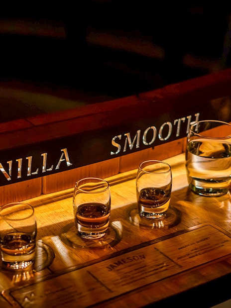 Whiskey tasting glasses at Jameson Distillery Bow St. in Dublin.