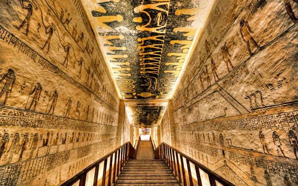 Corridor with hieroglyphs in Valley of the Kings, Luxor, Egypt.