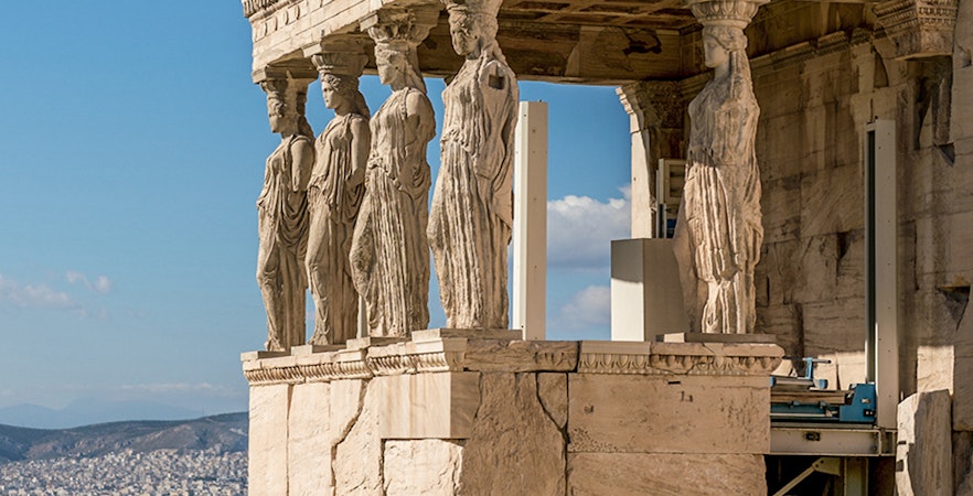 Erechtheion temple with Caryatids on Acropolis, Athens, Greece.
