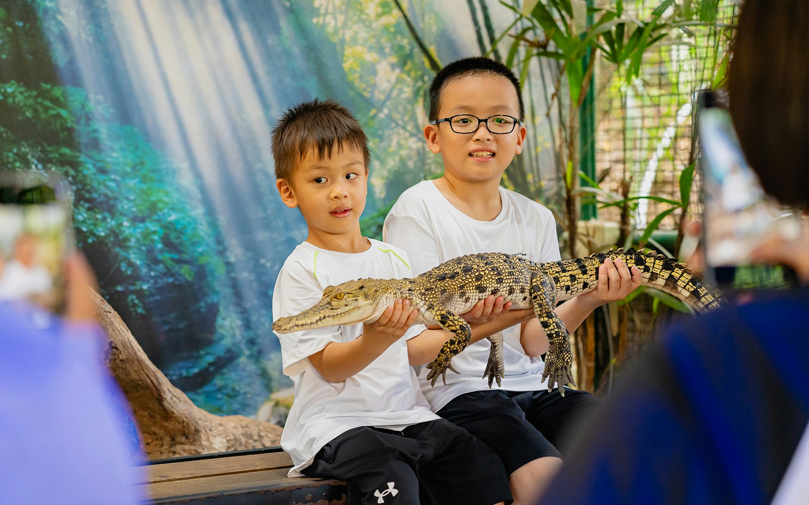 Children holding a baby crocodile at Crocodile Adventureland Langkawi