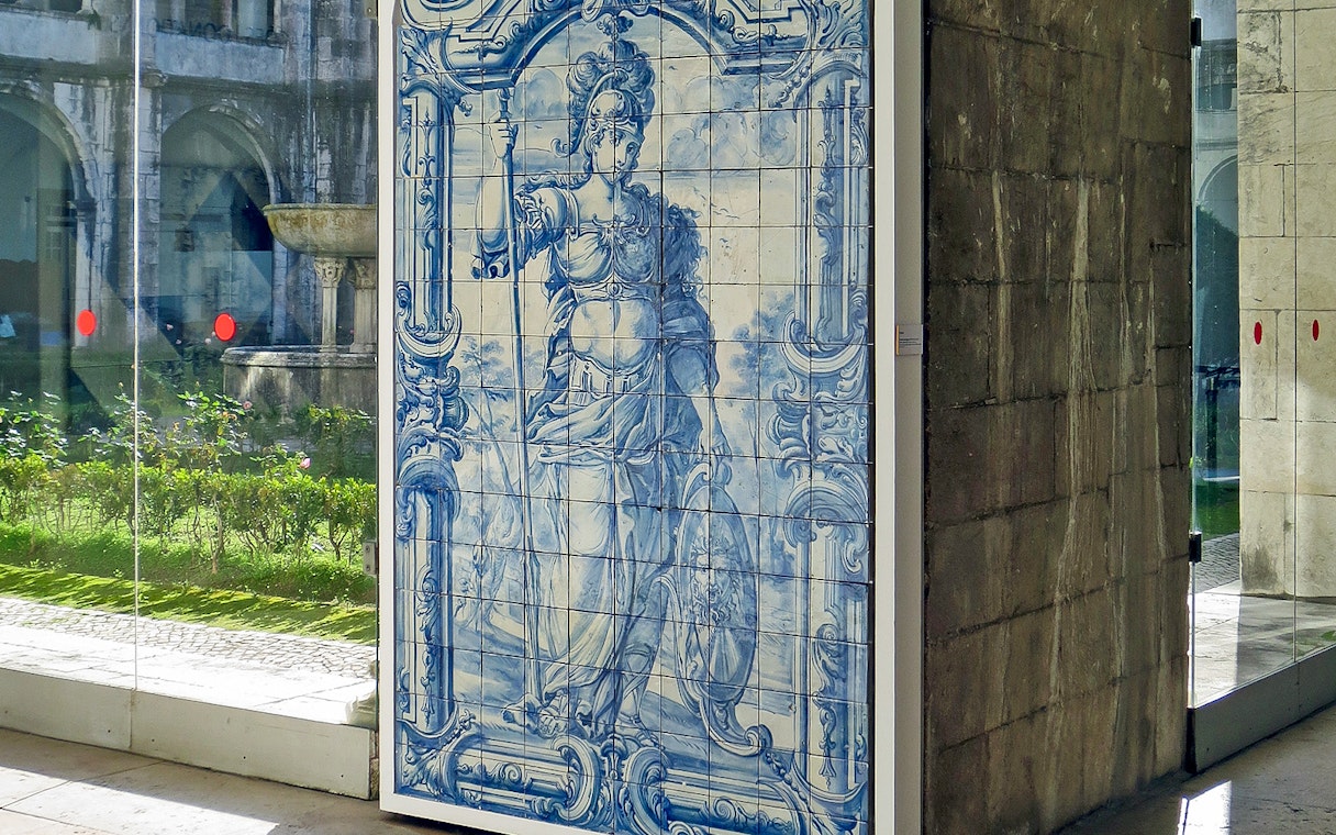 Azulejo panel depicting a classical figure at the National Azulejo Museum, Lisbon.