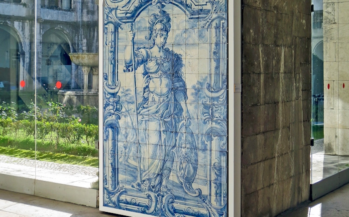 Azulejo panel depicting a classical figure at the National Azulejo Museum, Lisbon.