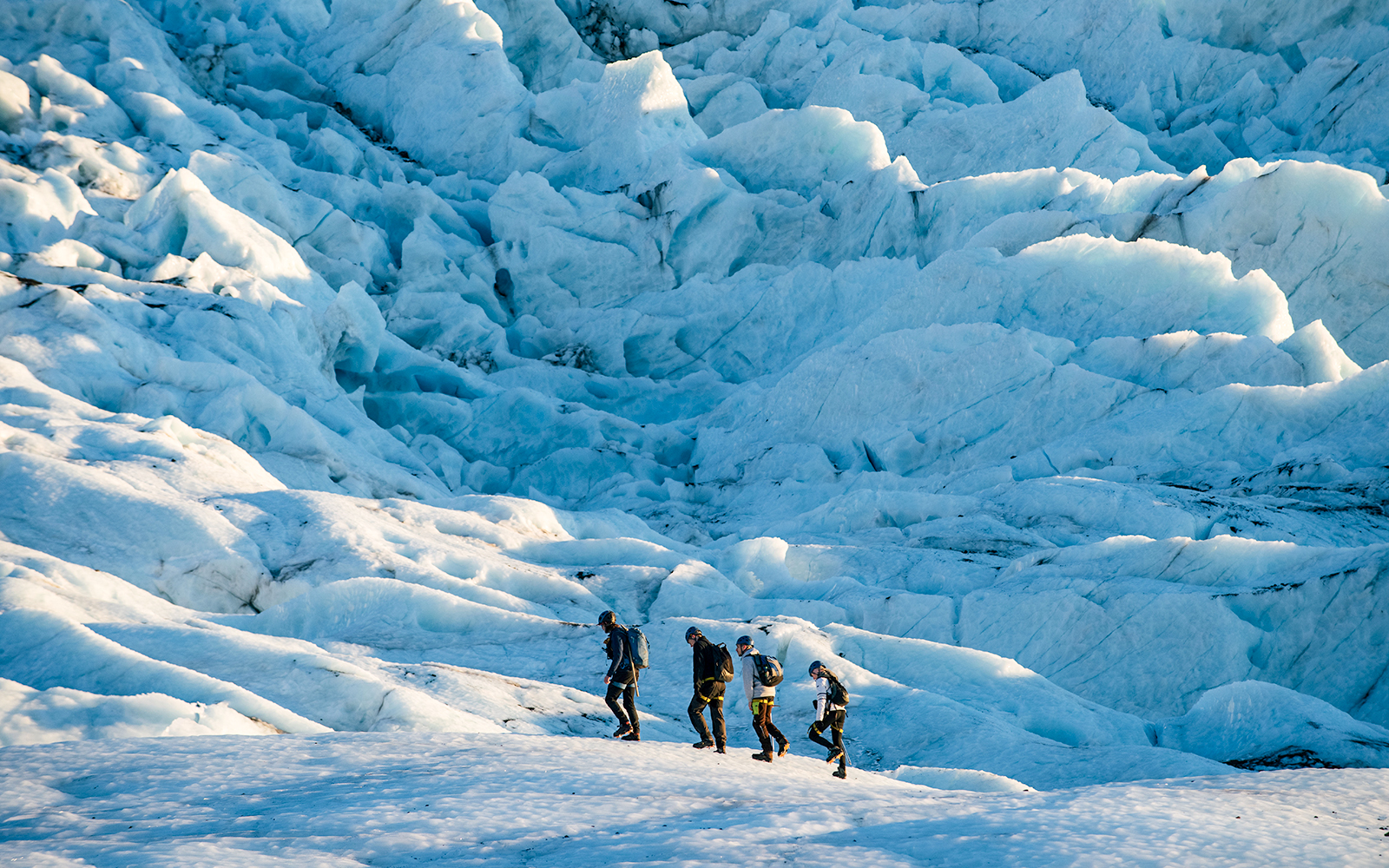 Guests hiking on Vatnajökull Glacier in Iceland.