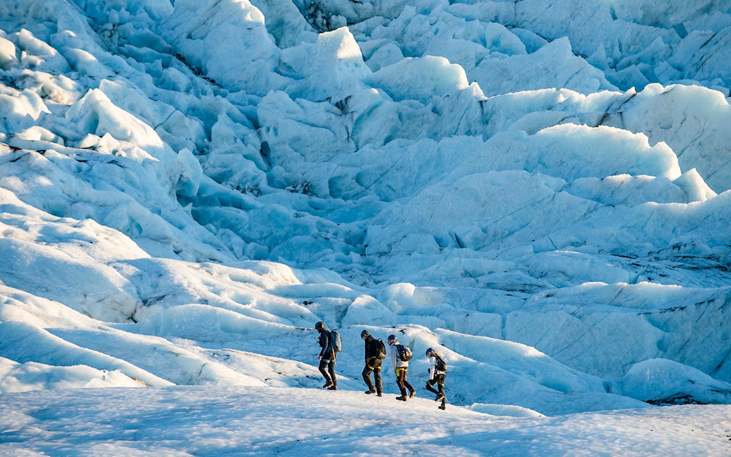 Guests hiking on Vatnajökull Glacier in Iceland.