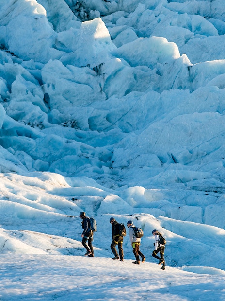 Guests hiking on Vatnajökull Glacier in Iceland.