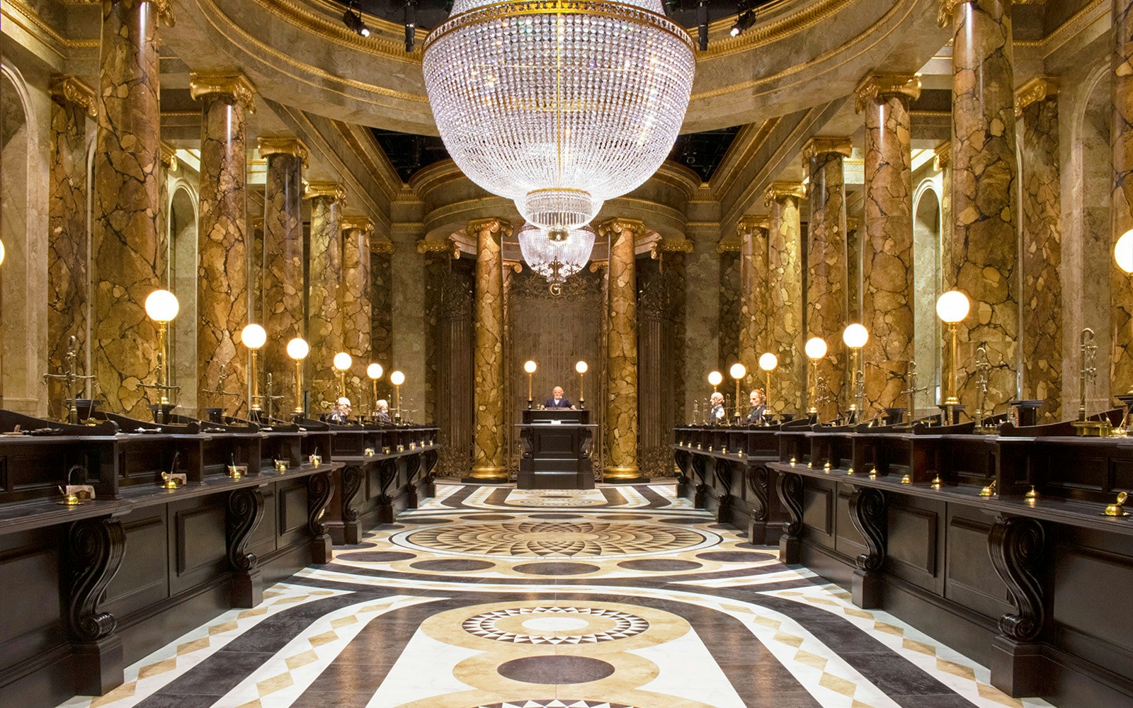 Gringotts Wizarding Bank interior at Warner Bros. The Making of Harry Potter Studio Tour.