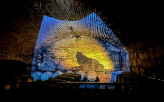 Wine barrels in an underground cellar at Concha y Toro Winery, Santiago.