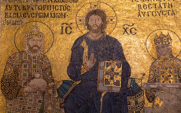 Hagia Sophia mosaic depicting religious figures, Istanbul.