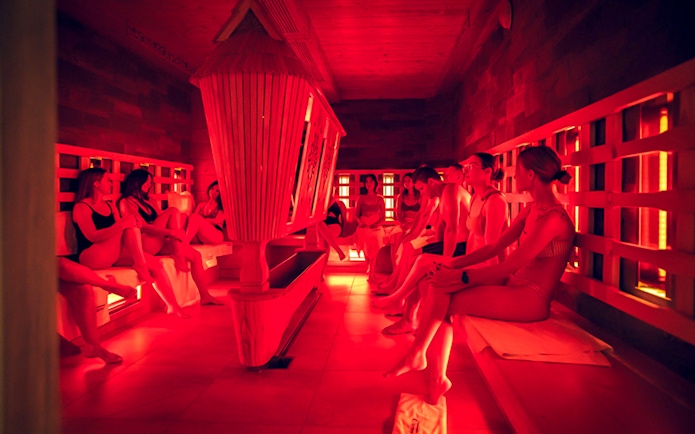 Guests relaxing in a sauna at Chocholow Thermal Baths.
