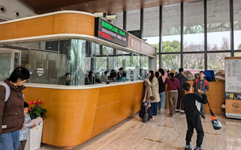 Visitors at the Shanghai Natural History Museum ticket counter.