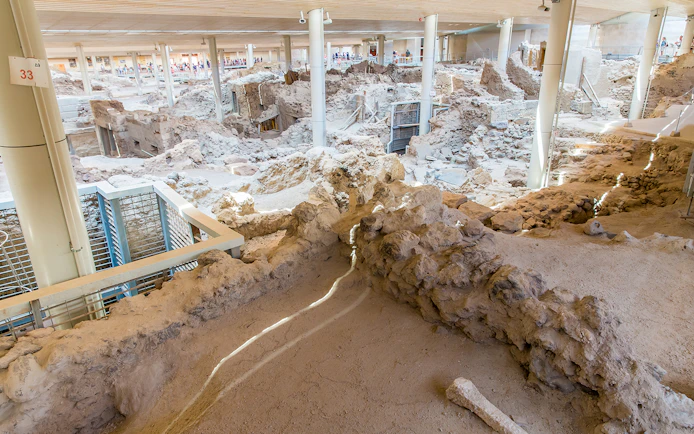 Ancient Akrotiri ruins on Santorini, part of the Full Day Sightseeing Bus Tour.