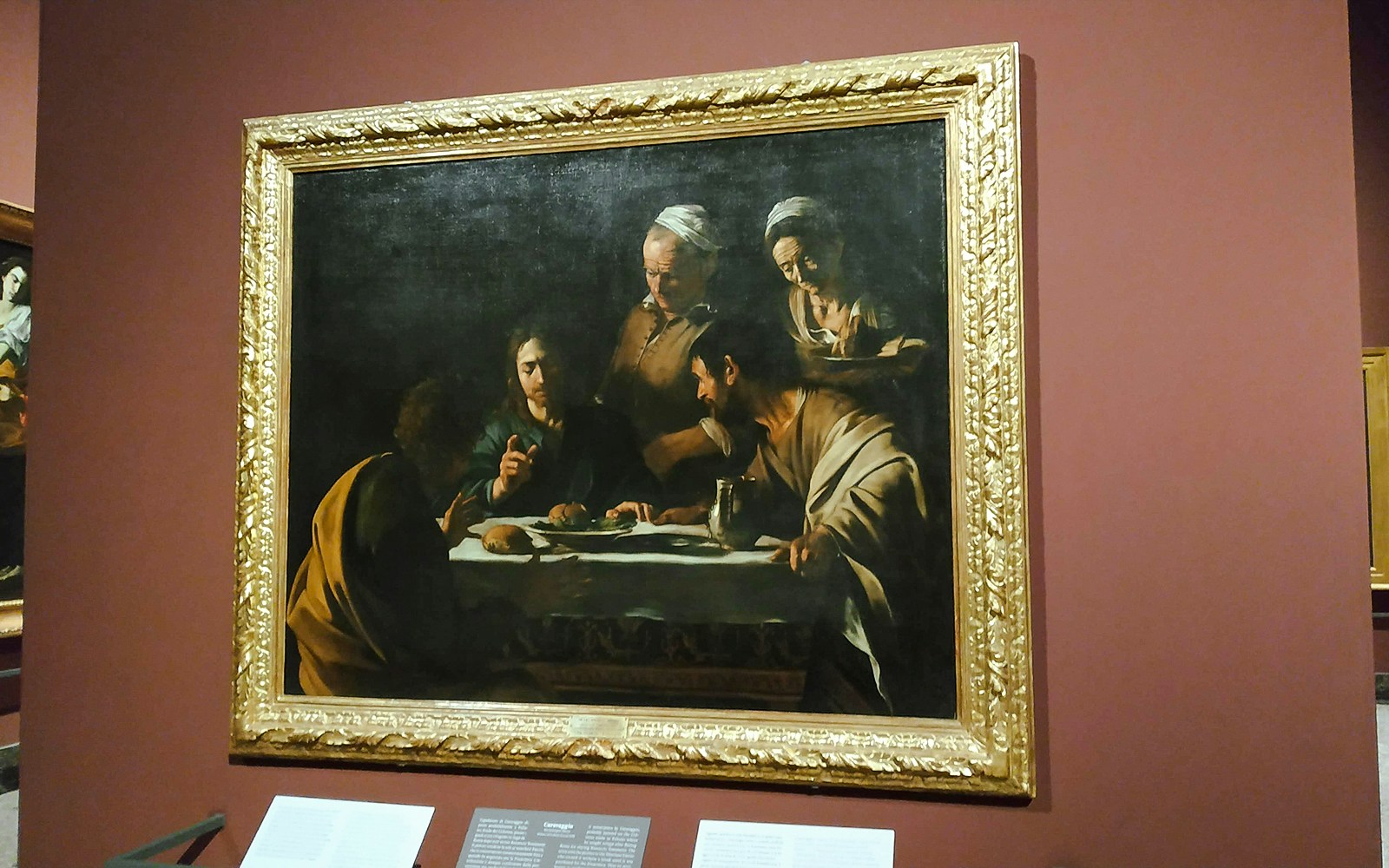 Caravaggio's "The Supper at Emmaus" painting displayed at Pinacoteca di Brera, Milan.