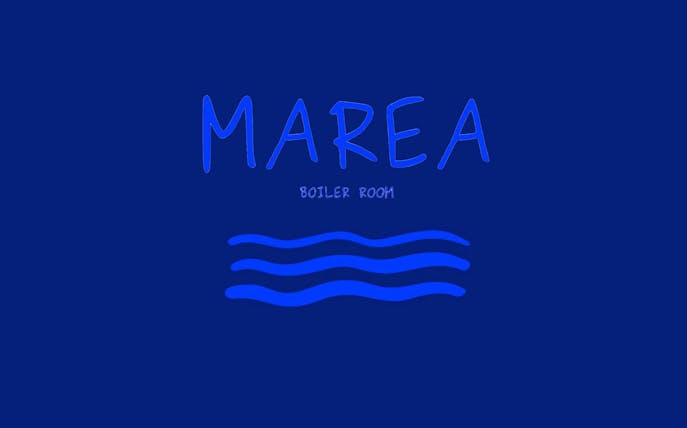 Marea Boiler Room logo with blue waves on a dark background.