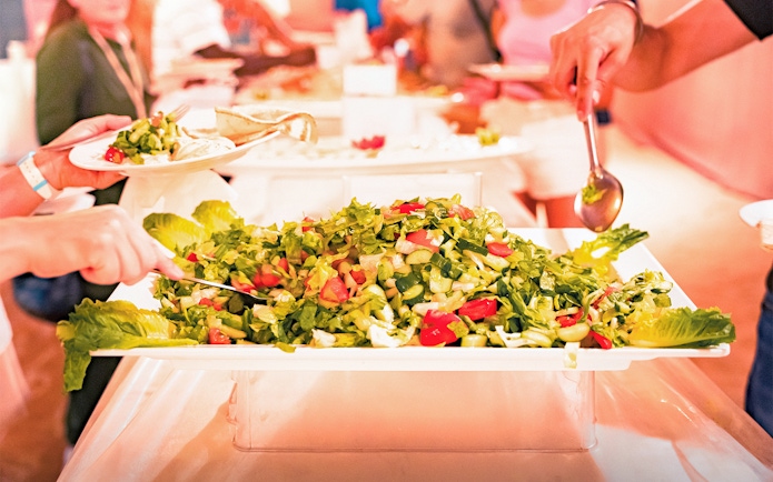 Salad buffet at Abu Dhabi evening desert safari BBQ dinner.