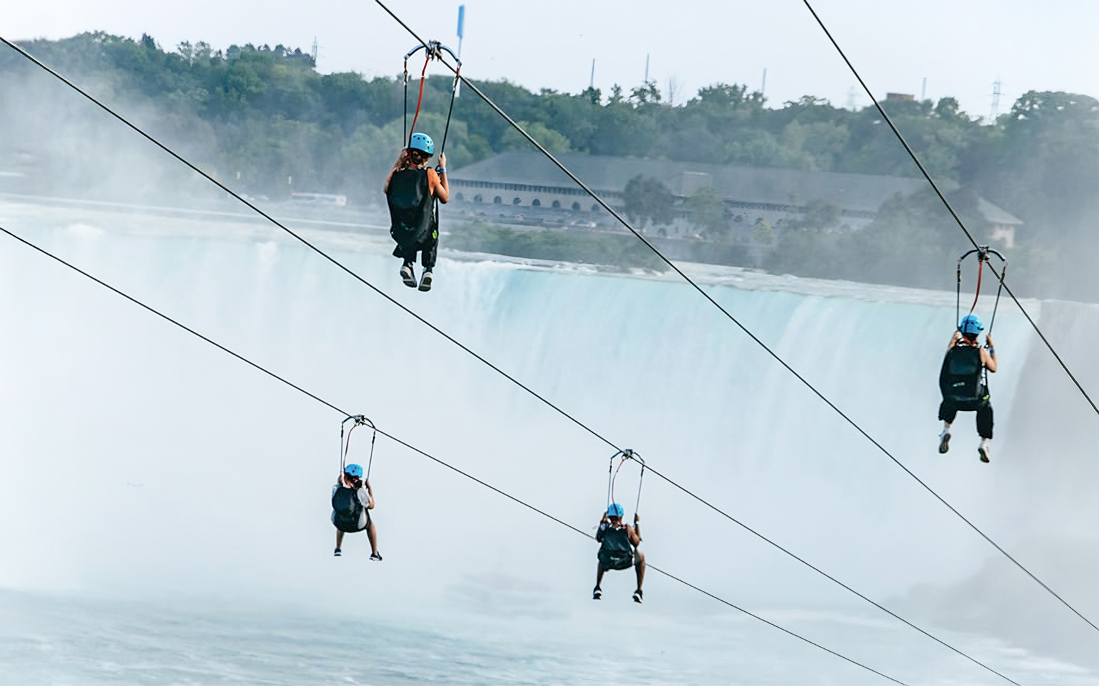 Thrilling Zipline To The Falls experience in Niagara Falls, Canada, with breathtaking view of the waterfall