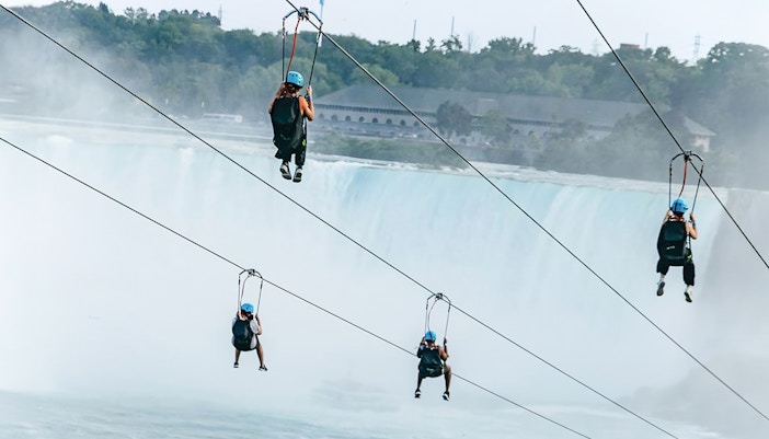 Thrilling Zipline To The Falls experience in Niagara Falls, Canada, with breathtaking view of the waterfall