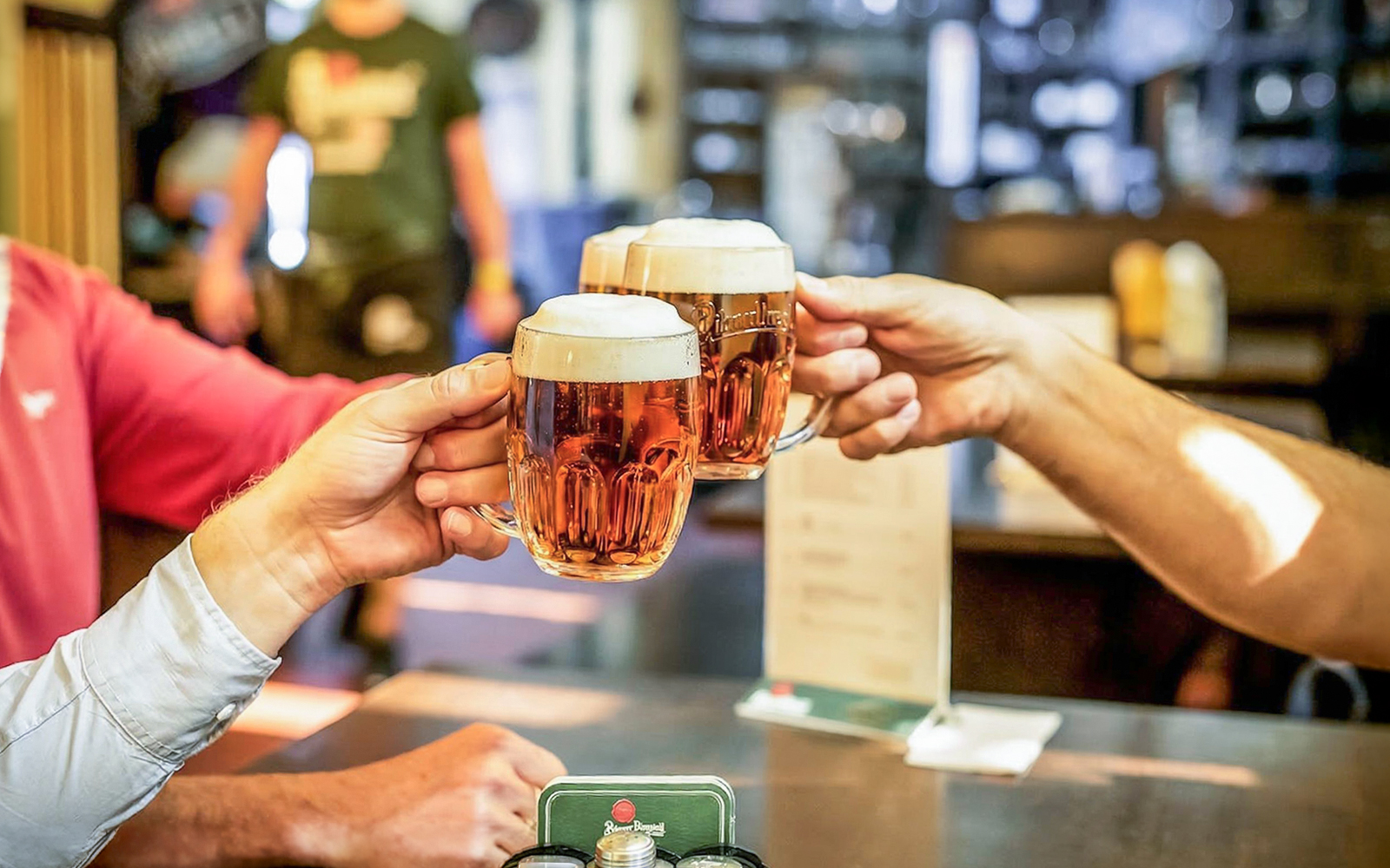 Toasting with beer mugs on Prague's Legendary Beer Tour.