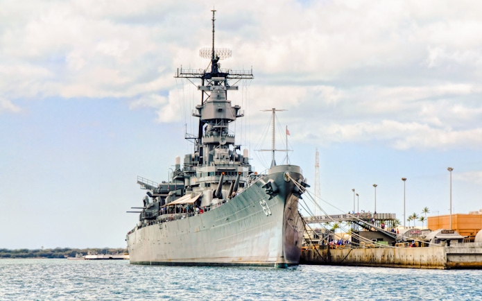 Battleship Missouri Memorial docked at Pearl Harbor, Hawaii.