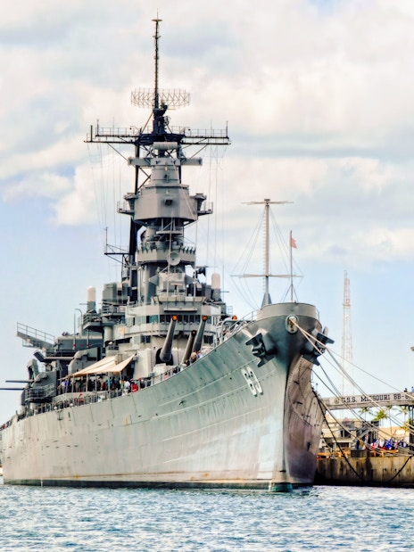 Battleship Missouri Memorial docked at Pearl Harbor, Hawaii.