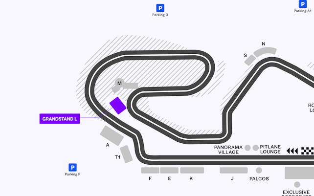 Mapa del circuito F1 Barcelona 2025 para la tribuna MB L