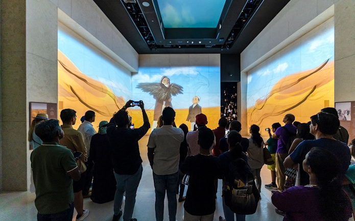 Tourists viewing digital art exhibit at Expo City Dubai.