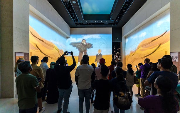 Tourists viewing digital art exhibit at Expo City Dubai.