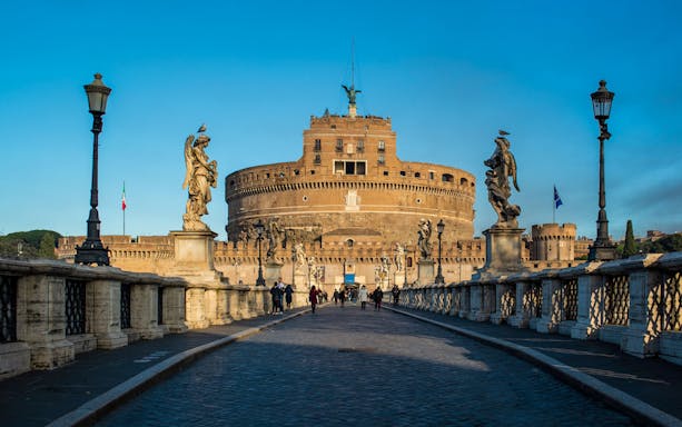 Castel Sant'Angelo viewed from the bridge during a guided golf cart tour in Rome.