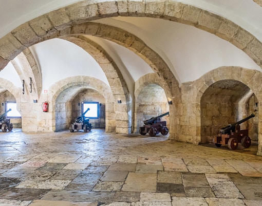 Cannons lined up in the Belem Tower
