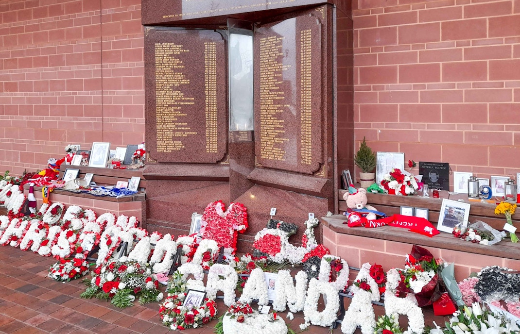 Hillsborough Memorial at Anfield Stadium, Liverpool FC tribute site.