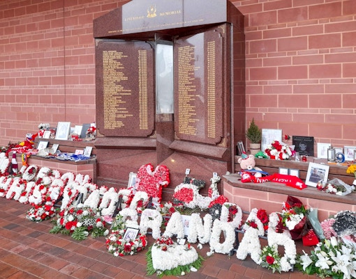 Hillsborough Memorial at Anfield Stadium, Liverpool FC tribute site.