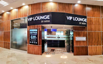Entrance to MERA Business Lounge, Terminal 2, Cancún International Airport.