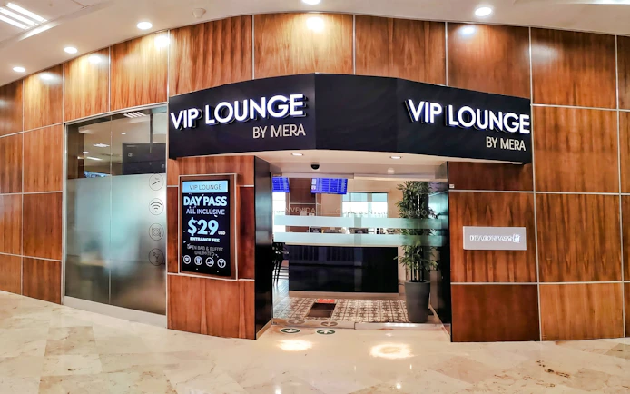Entrance to MERA Business Lounge, Terminal 2, Cancún International Airport.