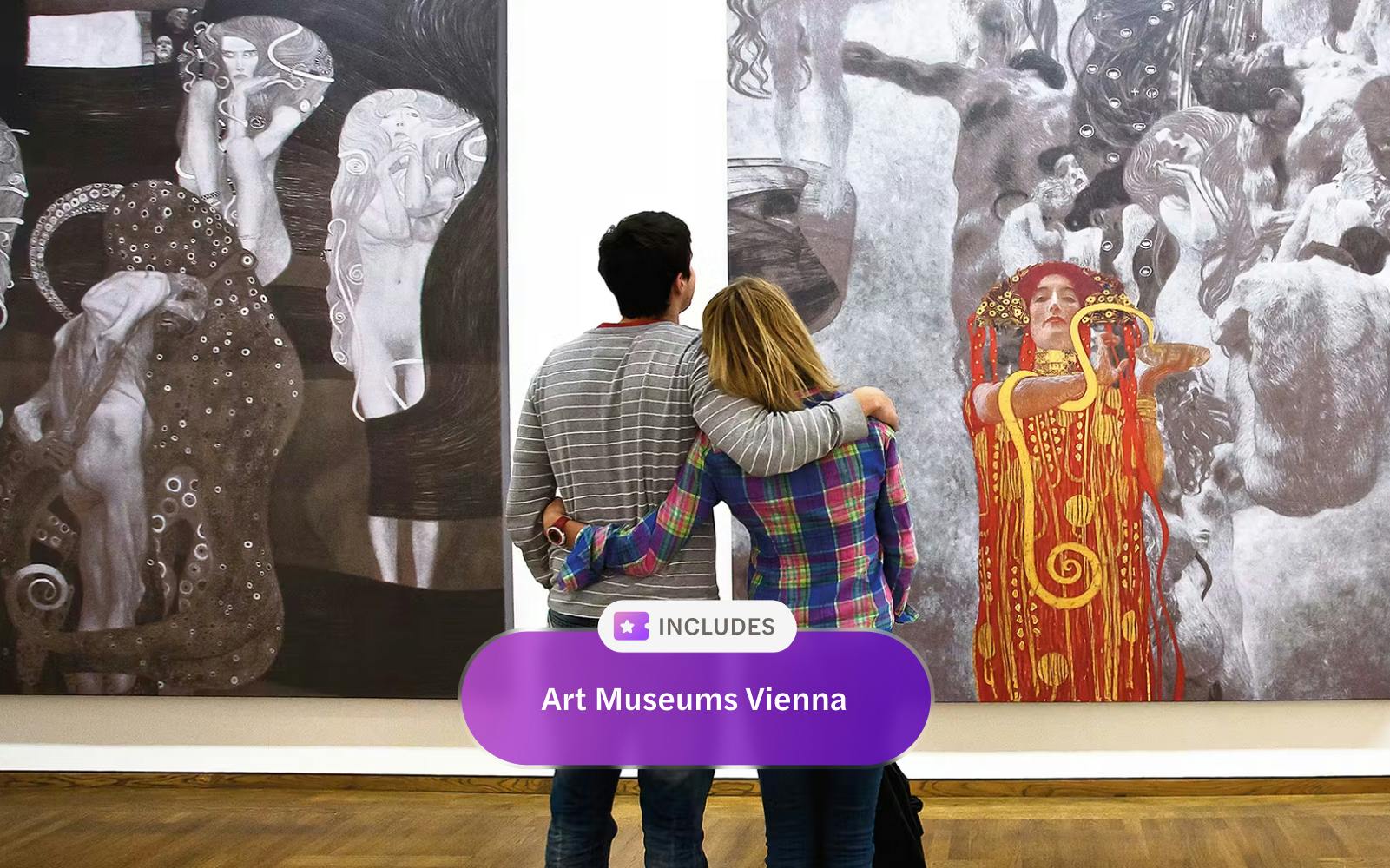 Visitors admiring paintings at the Leopold Museum, Vienna.